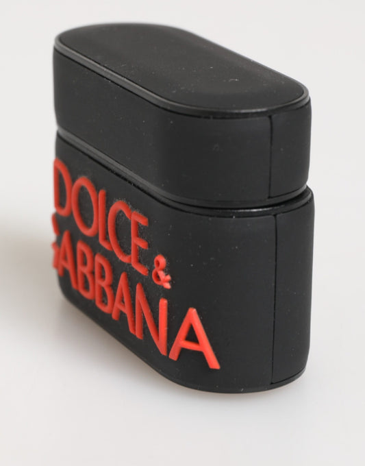 Dolce & Gabbana – Airpods-Etui aus Gummi mit Logoprägung in Schwarz und Orange