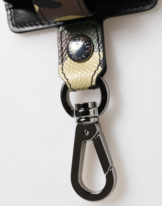 Dolce & Gabbana Airpods-Etui aus mehrfarbigem Camouflage-Leder mit Metall-Accessoire
