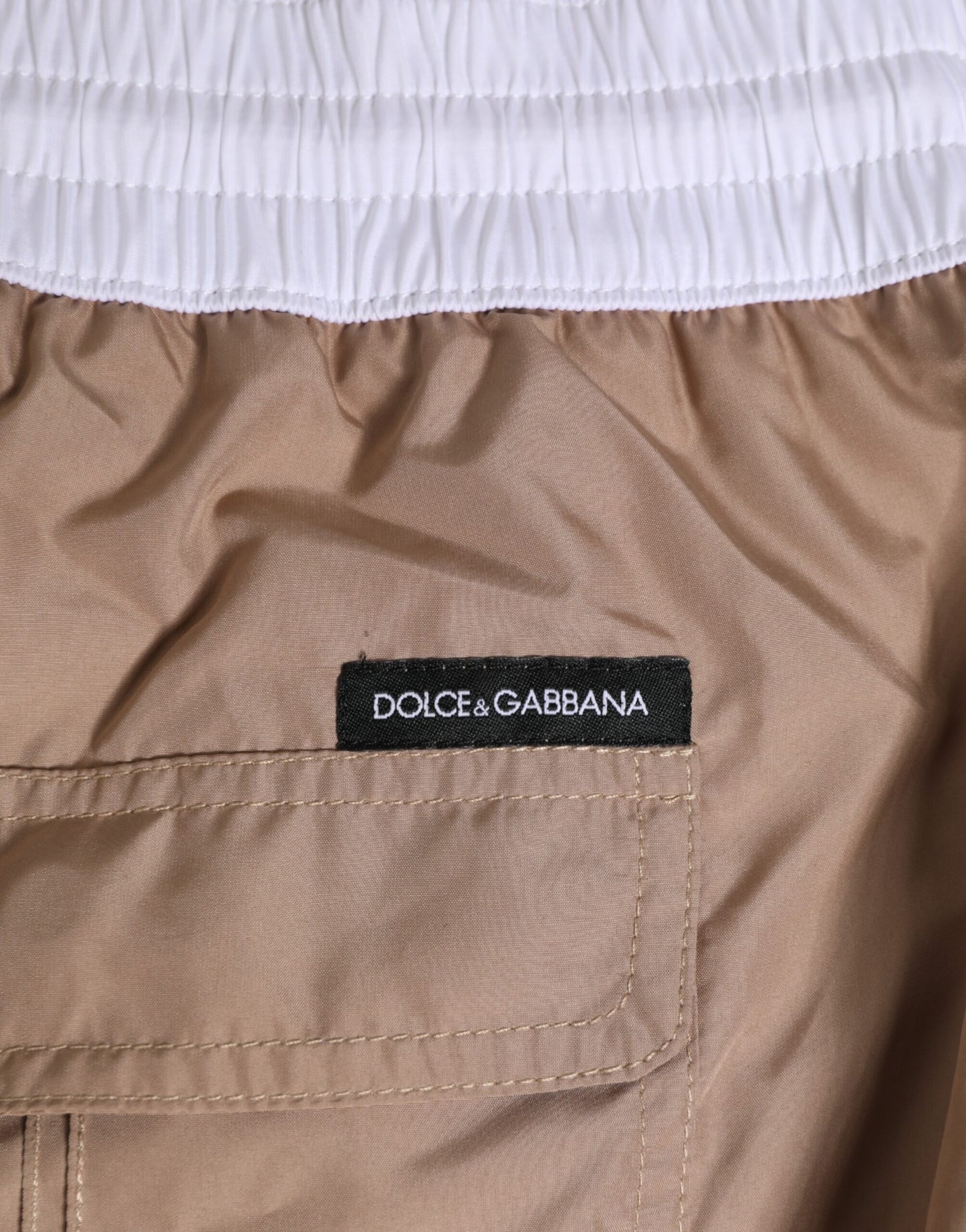 Dolce & Gabbana Braun-weiße Polyester-Re-Edition-Shorts-Bademode