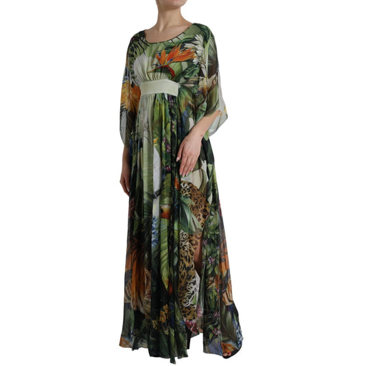 Dolce & Gabbana – Mehrfarbiges Maxikleid aus Seide mit Dschungel-Print für Damen