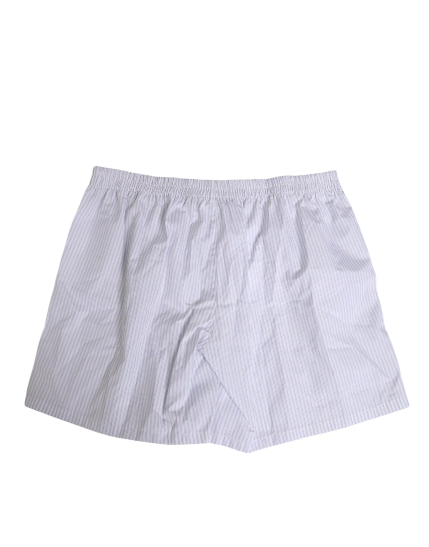 Dolce & Gabbana – Badeshorts aus Baumwolle mit Streifen und Knopfleiste in Weiß und Blau