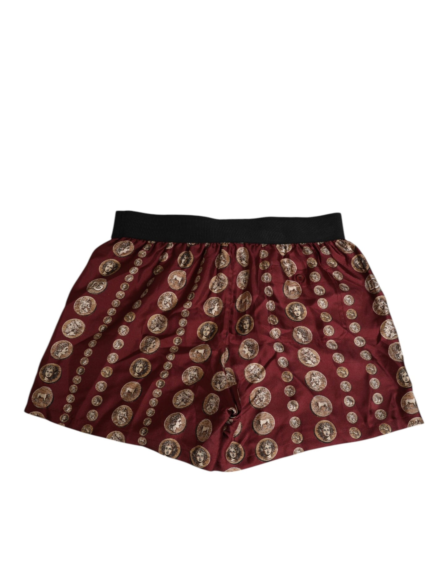 Dolce & Gabbana – Burgunderrote Seiden-Boxershorts mit Münzdruck für Herren