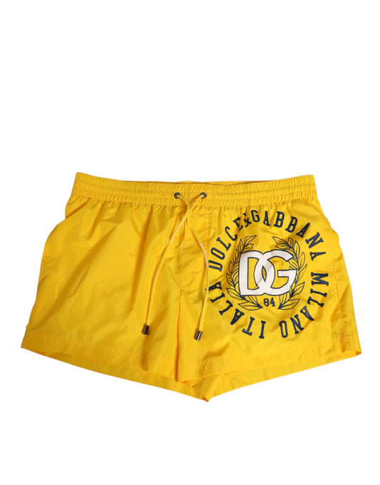 Dolce & Gabbana – Gelbe Nylon-Boxershorts mit Logo-Print für Herren
