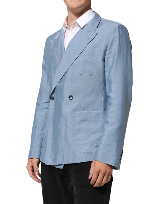 Dolce & Gabbana Hellblauer Leinen-Zweireiher-Blazer für Herren
