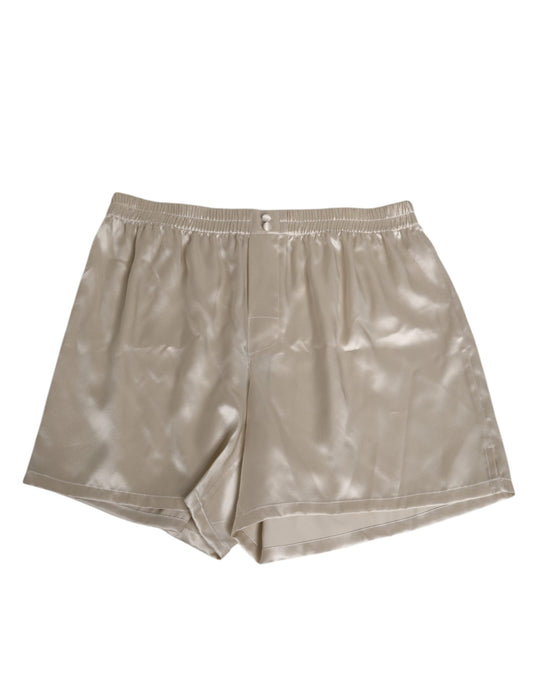 Dolce & Gabbana Beige Seidensatin Elastische Herren Boxershorts Bademode