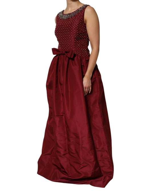 Dolce & Gabbana Burgunderrotes Abendkleid aus Seide mit Perlen