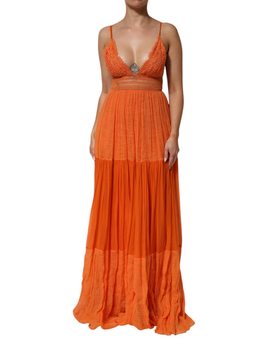 Alberta Ferretti – Orangefarbenes, mehrlagiges Maxikleid mit Bustier-Spitze