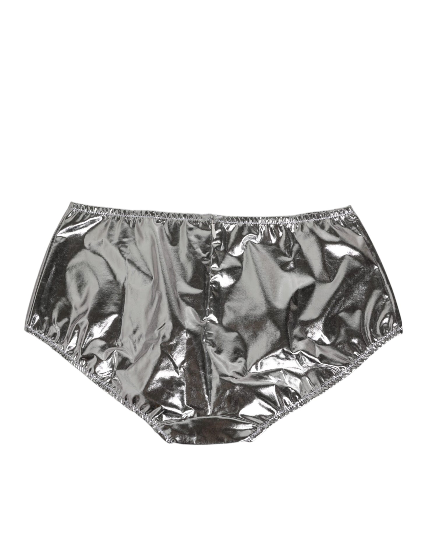 Dolce & Gabbana – Bikinihose mit hoher Taille in Silber-Metallic Damen Unterwäsche
