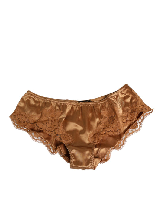 Dolce & Gabbana Braune Slip-Höschen aus Seidensatin mit Spitze