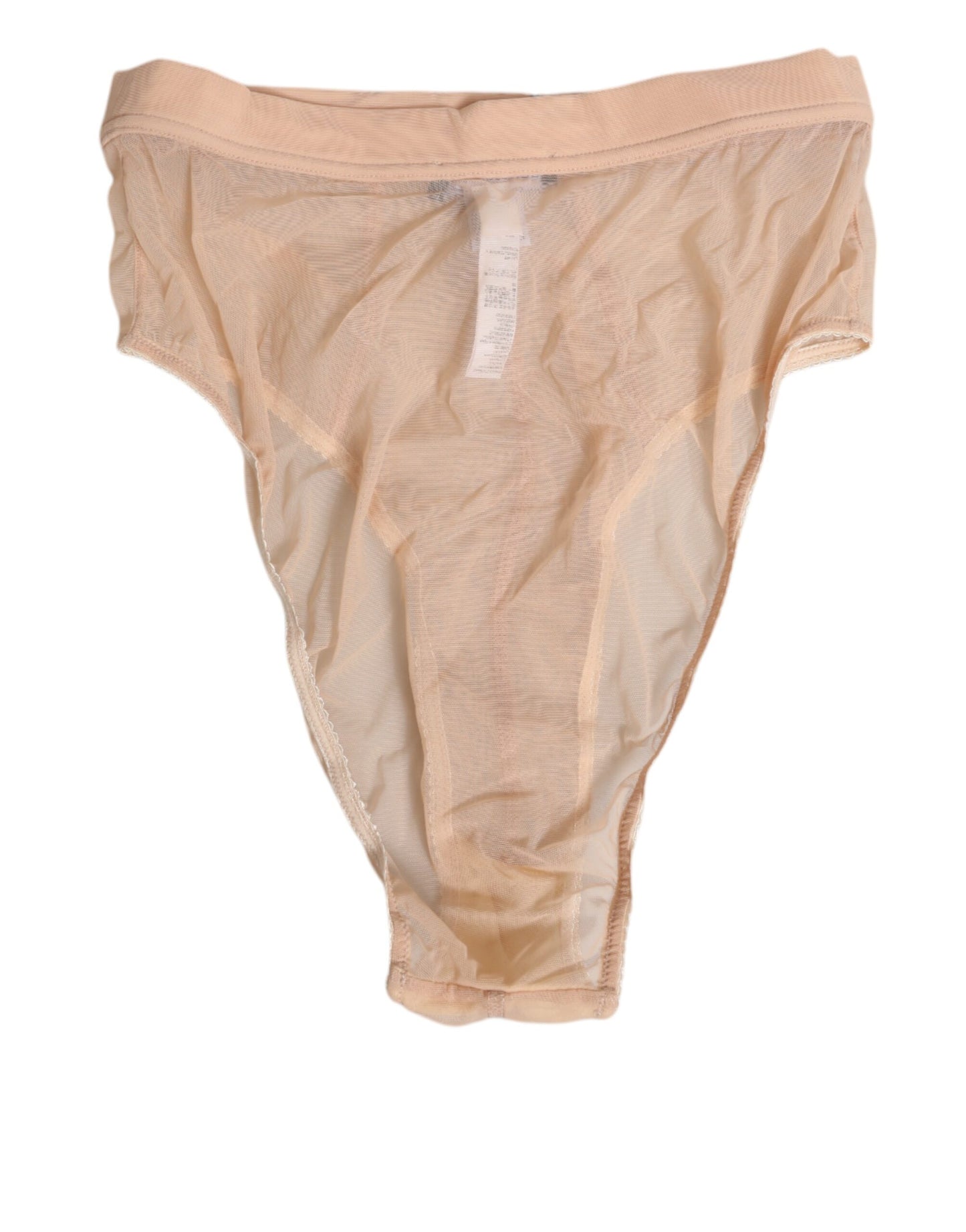 Dolce & Gabbana – Beigefarbene Slip-Unterhose aus transparentem Netzstoff mit hoher Taille