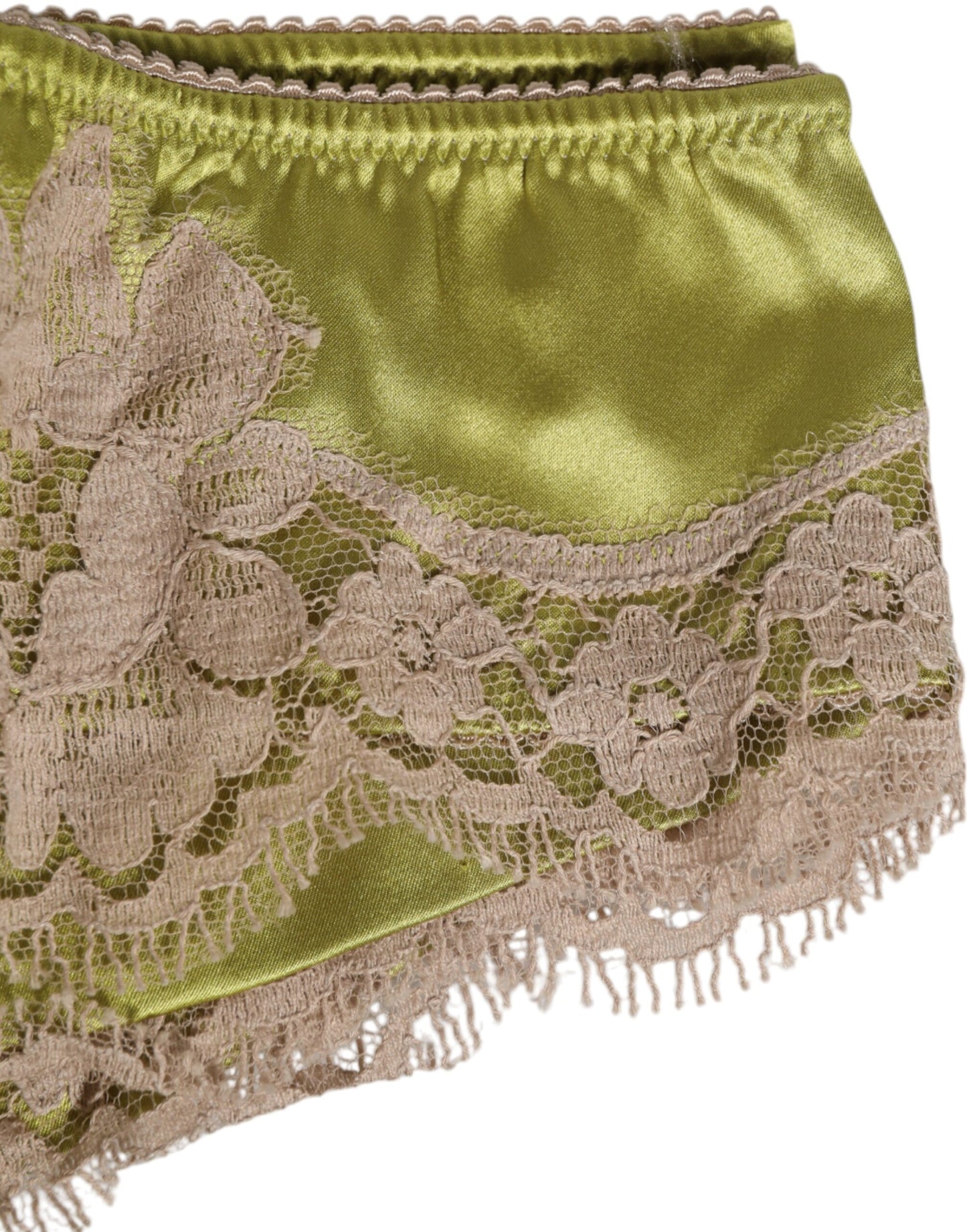 Dolce & Gabbana Grüner Seidensatin mit Spitzenbesatz Neue Slip-Unterwäsche