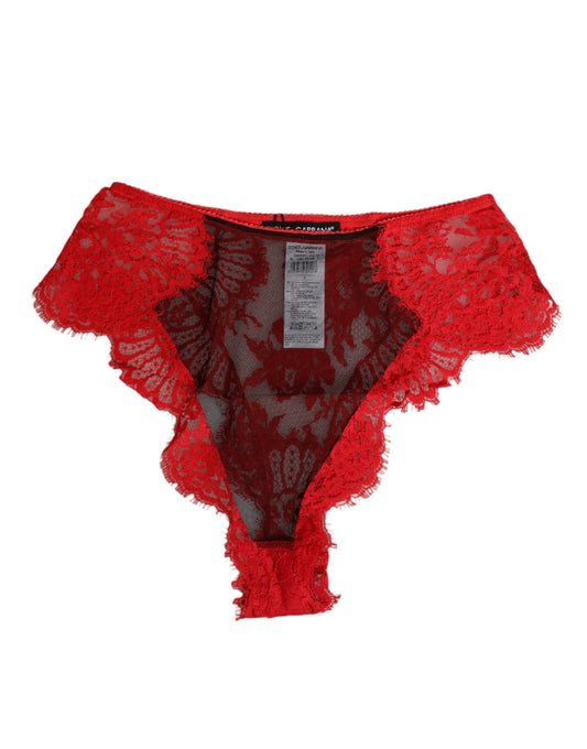 Dolce & Gabbana – Transparenter Slip aus roter Blumenspitze Damen Unterwäsche
