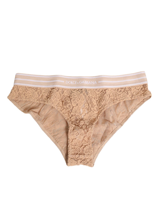 Dolce & Gabbana Beige Spitzen-Brasiliano-Slip mit Logobund