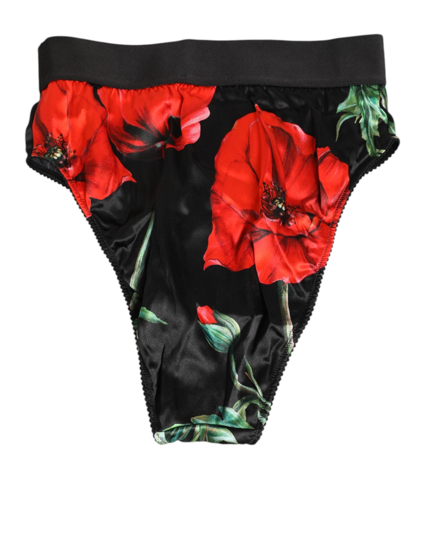 Dolce & Gabbana – Schwarze Unterwäsche aus transparentem Netzstoff mit Blumenmuster und hoher Taille