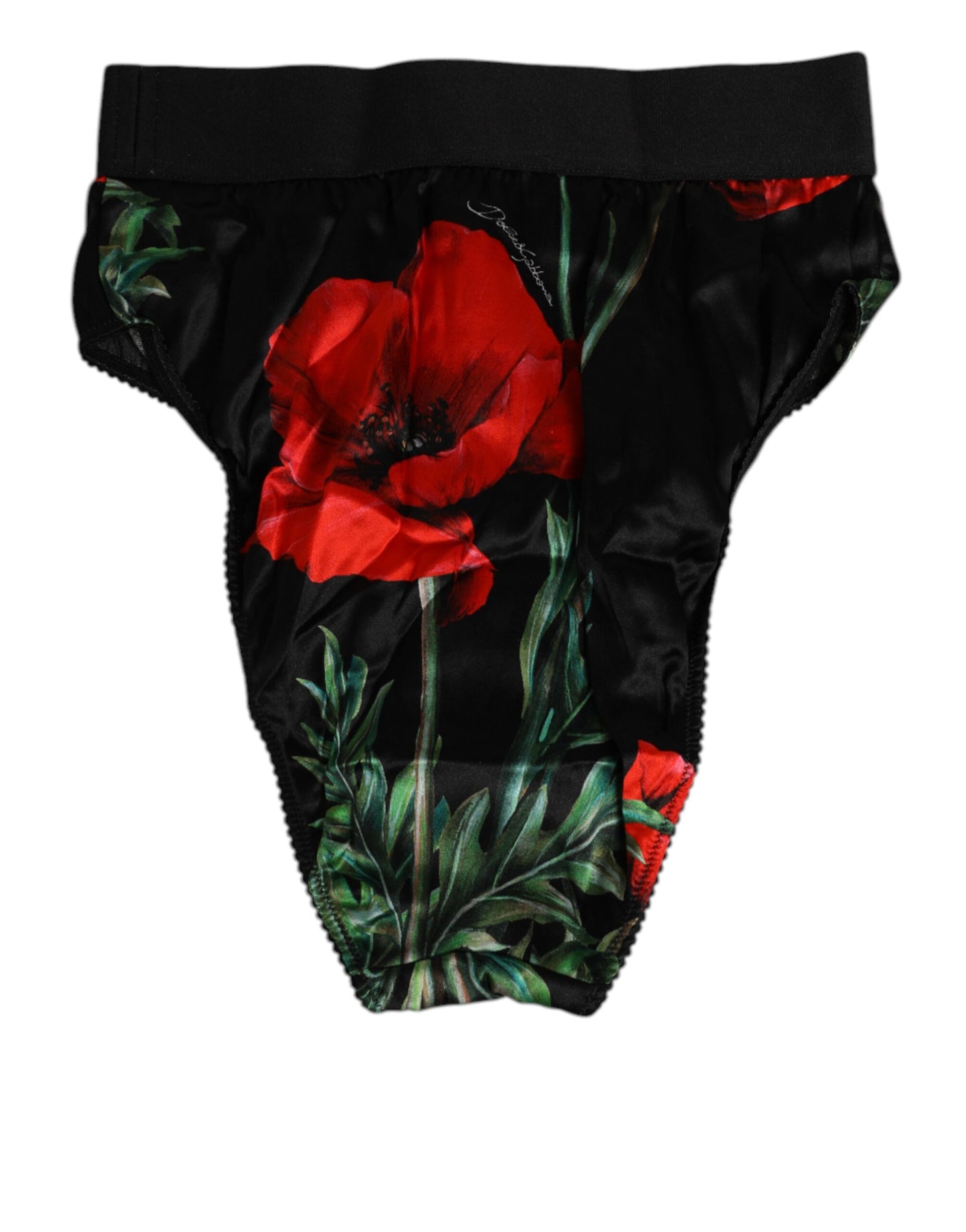 Dolce & Gabbana – Schwarze Unterwäsche aus transparentem Netzstoff mit Blumenmuster und hoher Taille