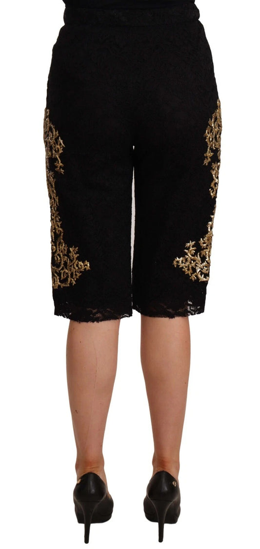 Dolce & Gabbana Schwarze Spitze Gold Barock SPEZIALSTÜCK Shorts