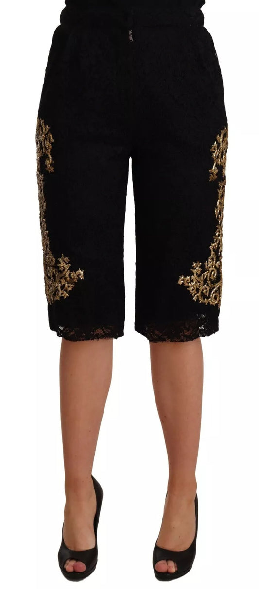 Dolce & Gabbana Schwarze Spitze Gold Barock SPEZIALSTÜCK Shorts