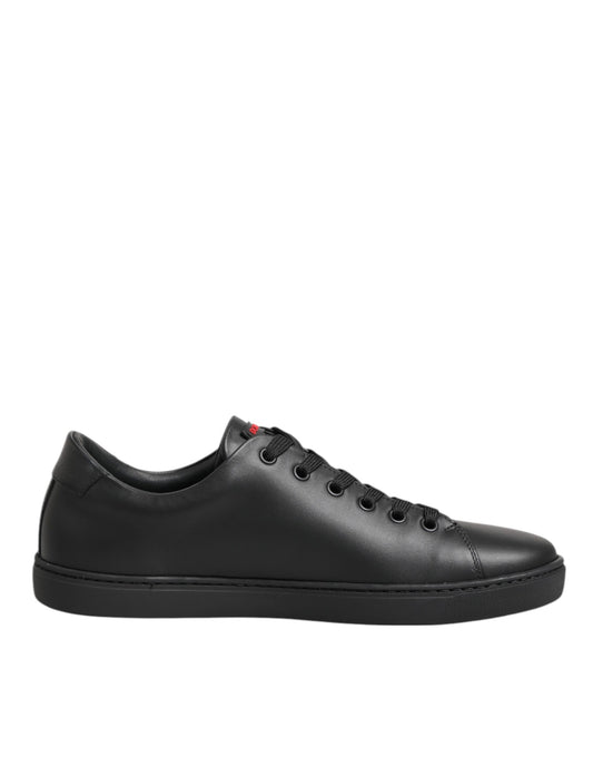Dolce & Gabbana Schwarze Leder Kristall Herz Low Top Sneakers Schuhe