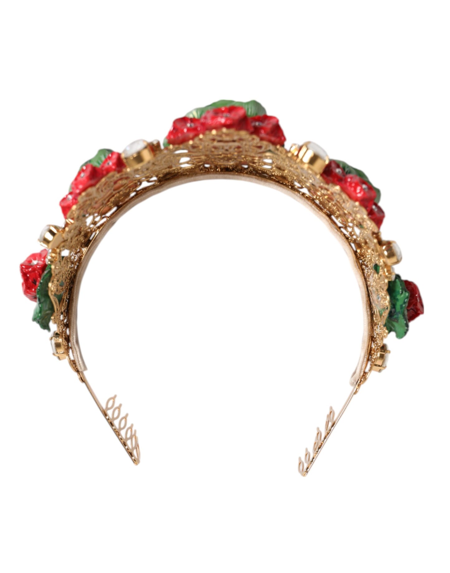 Dolce & Gabbana, roter Blumentopf mit Kristallen und goldener Krone, Tiara-Haarreif