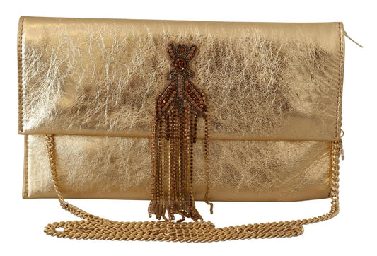 Patrizia Pepe Gold Leather Embellished Shoulder Strap Bag