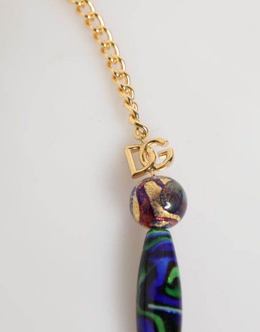 Dolce & Gabbana Halskette mit mehrfarbigen Muranoglasperlen und goldener Messingkette