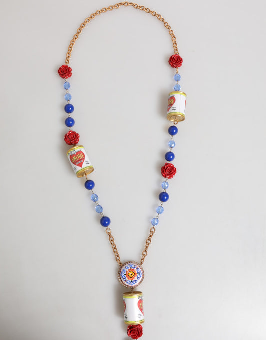 Dolce & Gabbana Gold Multicolor Amore Heart Can Beads Rose Pendant Necklace