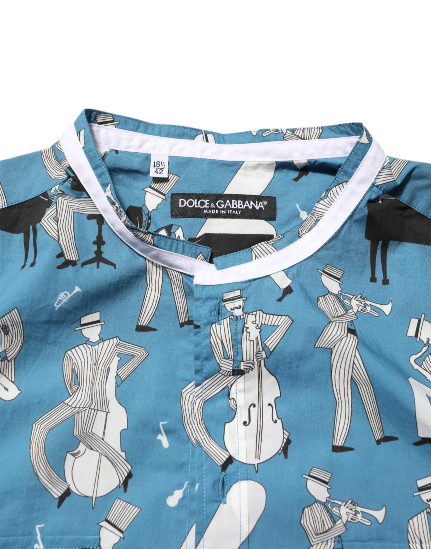Dolce & Gabbana Blaues, bedrucktes Baumwollhemd mit Knopfleiste