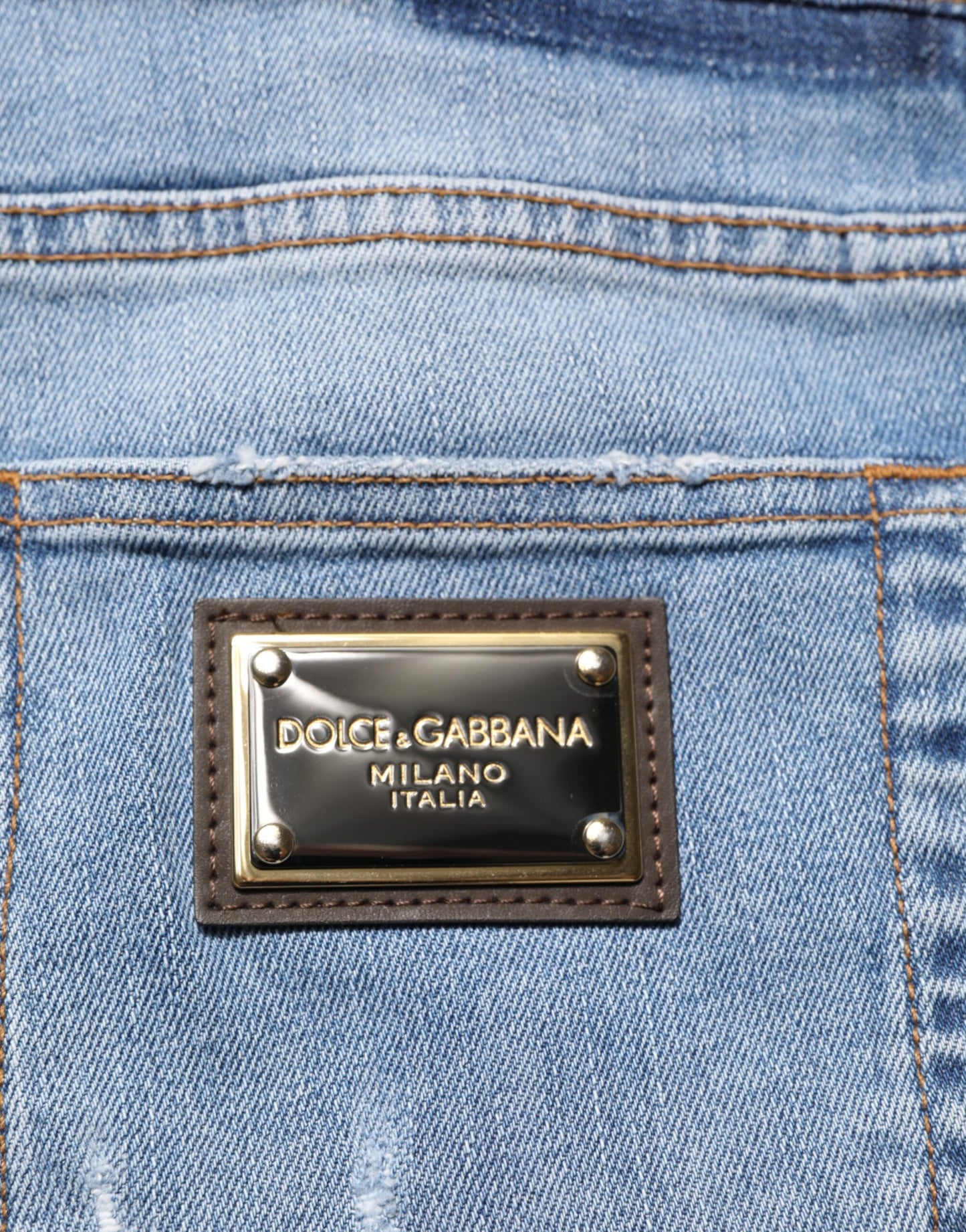 Dolce & Gabbana – Blaue, zerfetzte Slim-Fit-Jeans aus Baumwolldenim