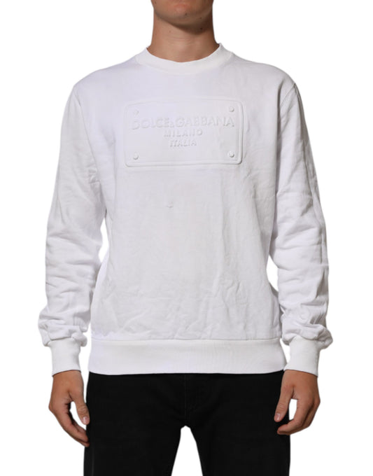 Dolce & Gabbana Weißer Sweatshirt-Pullover mit geprägtem Logo für Herren