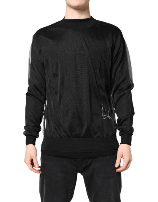 Dolce & Gabbana – Schwarzes Sweatshirt mit Rundhalsausschnitt und Logo aus Polyester