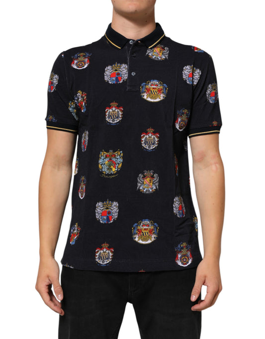 Dolce & Gabbana – Blaues Poloshirt mit heraldischem Wappen-Print