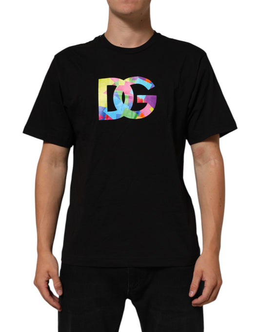 Dolce & Gabbana – Schwarzes Baumwoll-T-Shirt mit Rundhalsausschnitt und Logo-Print