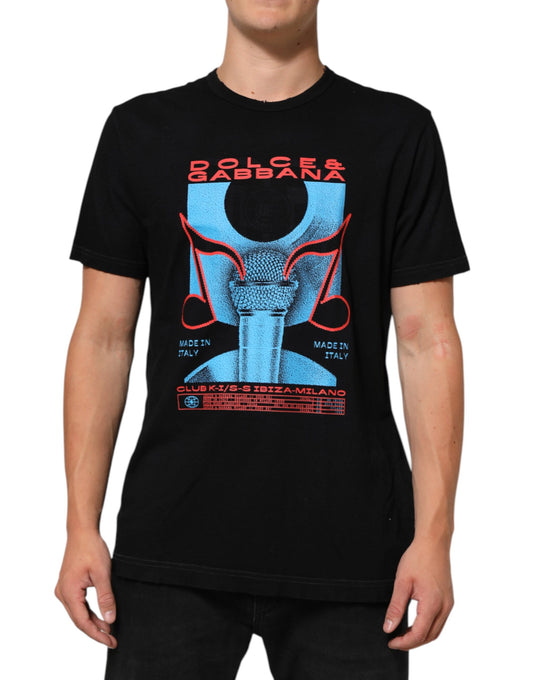 Dolce & Gabbana Schwarzes Baumwoll-T-Shirt mit Rundhalsausschnitt und Musikdruck