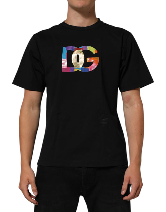Dolce & Gabbana – Schwarzes Baumwoll-T-Shirt mit Rundhalsausschnitt und Logo-Print