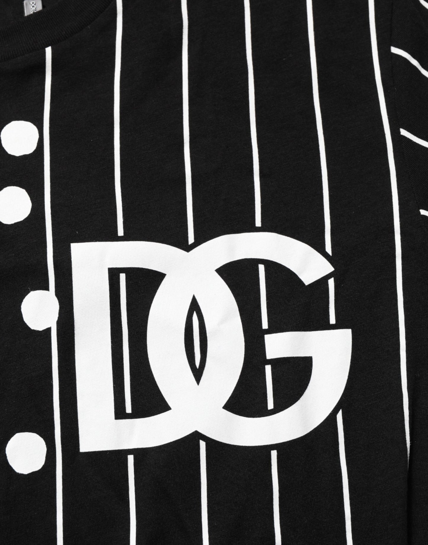 Dolce & Gabbana – Schwarzes T-Shirt aus Baumwolle mit Polka Dots und Rundhalsausschnitt