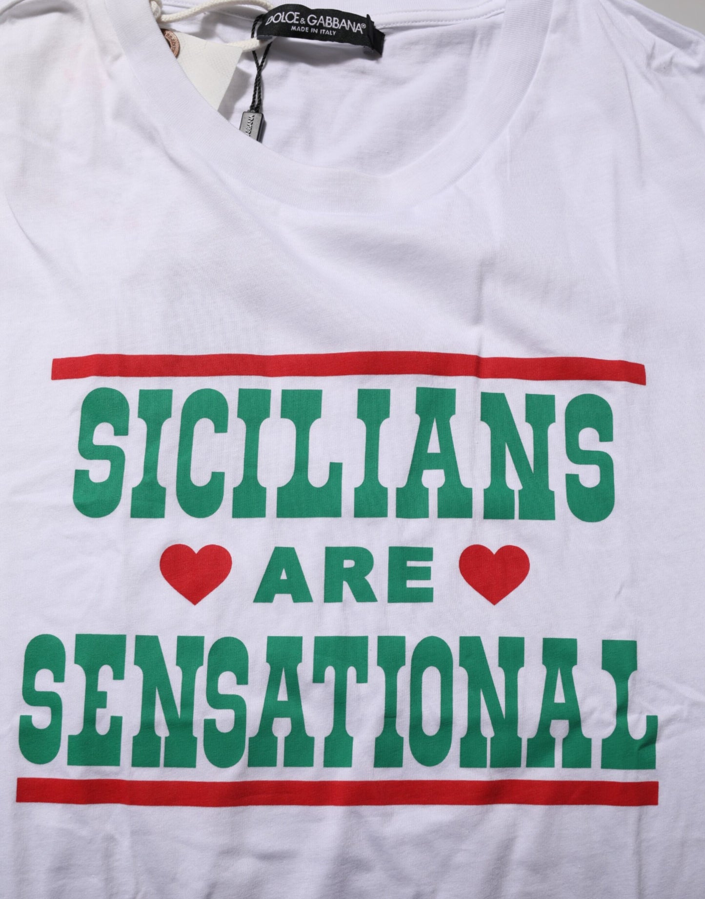 Dolce & Gabbana – Weißes Baumwoll-T-Shirt mit Rundhalsausschnitt und grafischem Print