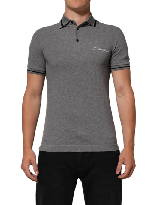 Dolce & Gabbana – Graues Poloshirt mit Logo-Stickerei und Kragen