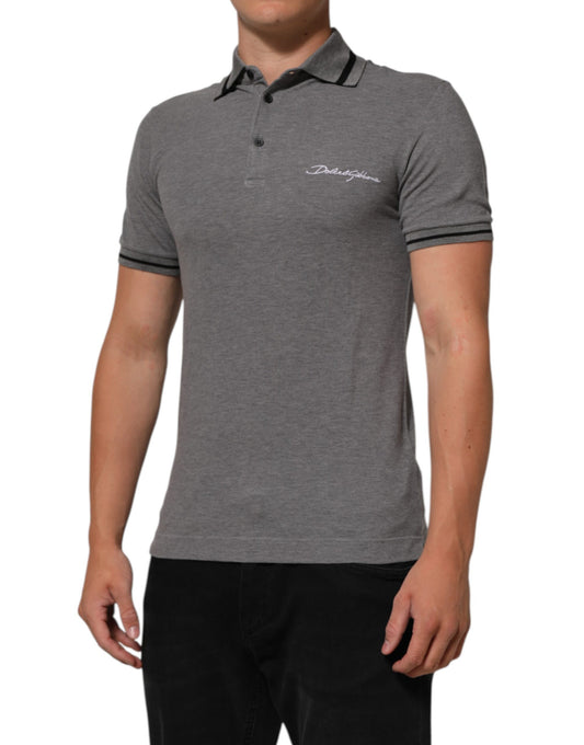 Dolce & Gabbana – Graues Poloshirt mit Logo-Stickerei und Kragen