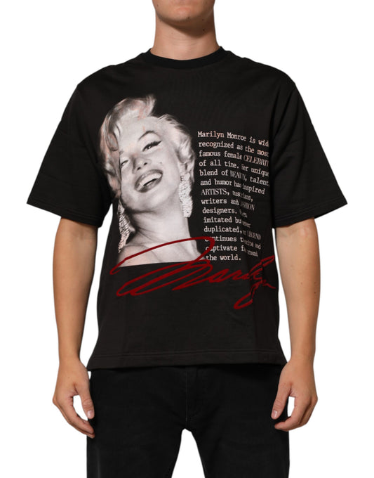 Dolce & Gabbana Schwarzes Marilyn Monroe Baumwoll-T-Shirt mit Rundhalsausschnitt