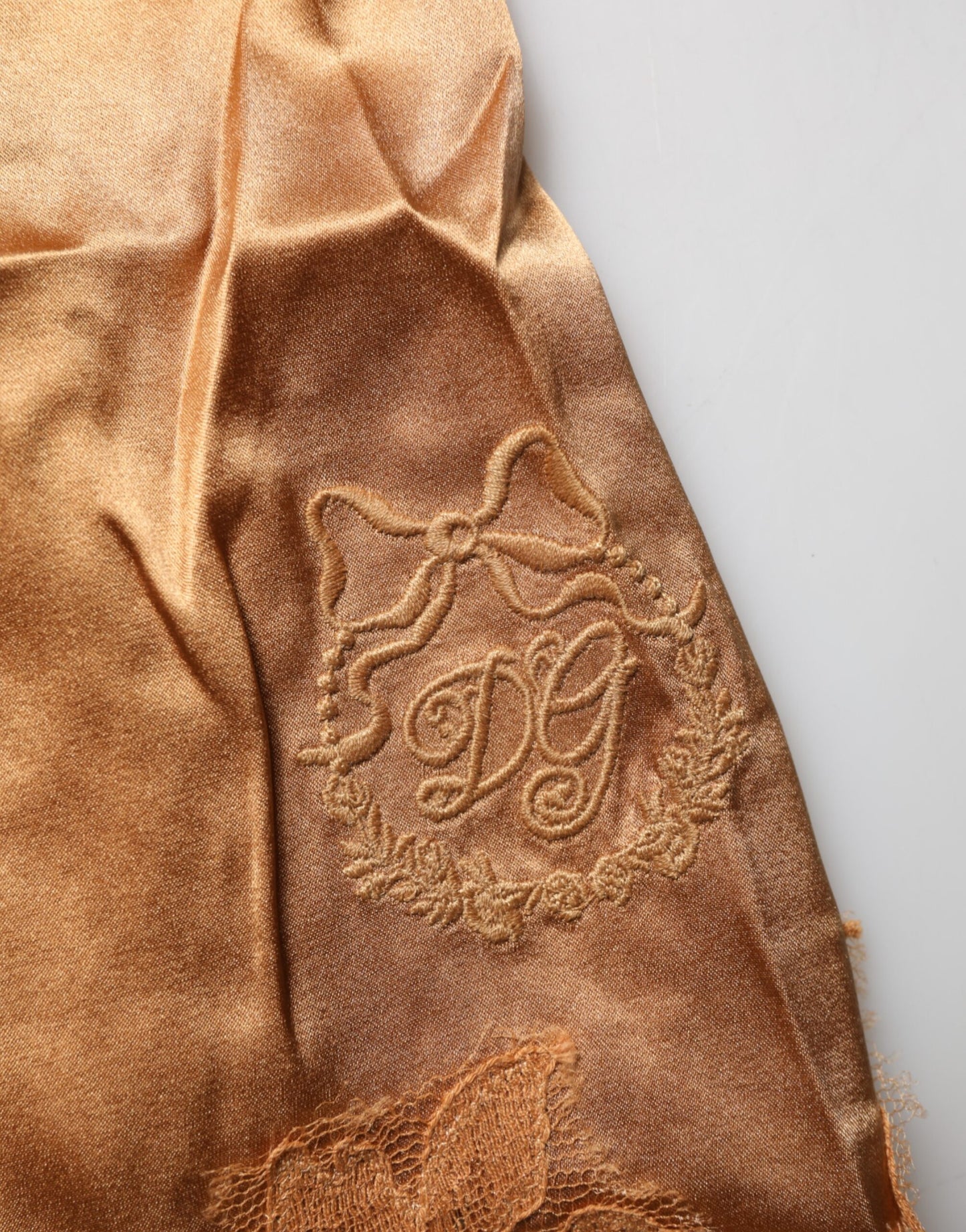 Dolce & Gabbana – Tanktop aus Seidensatin mit Blumenspitze in Braun