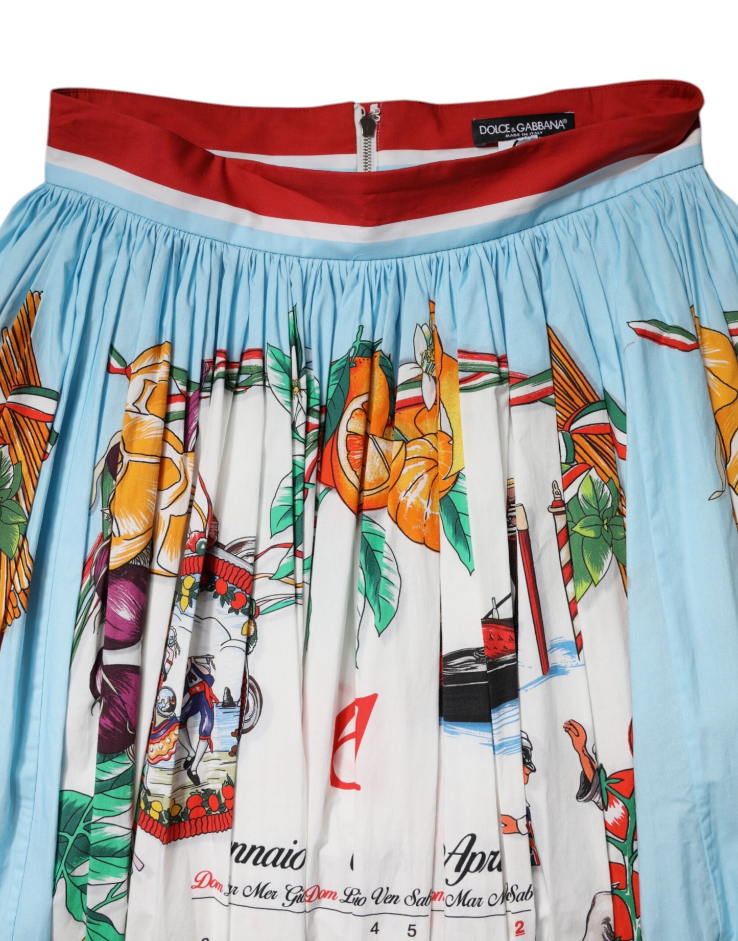 Dolce & Gabbana – Maxirock aus Baumwolle mit gerafftem Kalender-Print in Weiß