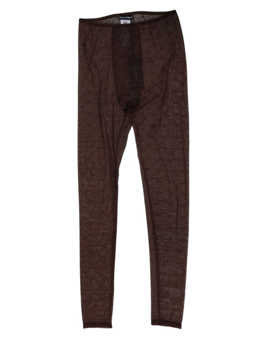 Dolce & Gabbana Braune Nylon-Leggings mit Spitzenlogo