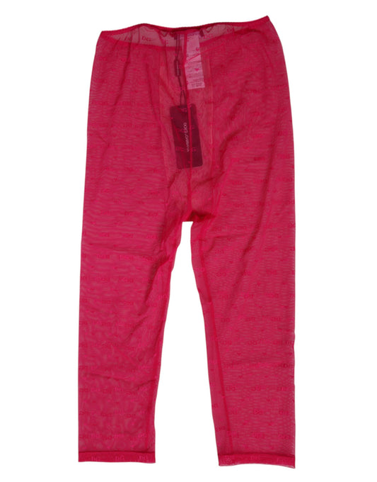 Dolce & Gabbana – Enge Midihose aus Spitze mit Logo in Fuchsia