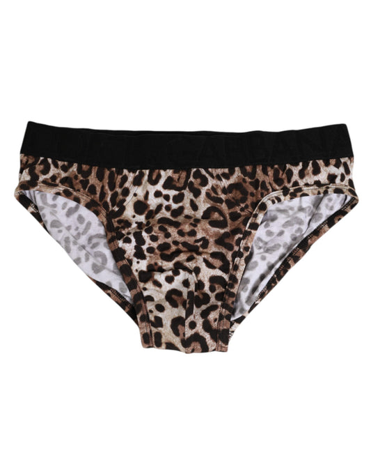 Dolce & Gabbana – Braune Midi-Unterhose aus Baumwolle mit Leopardenlogo