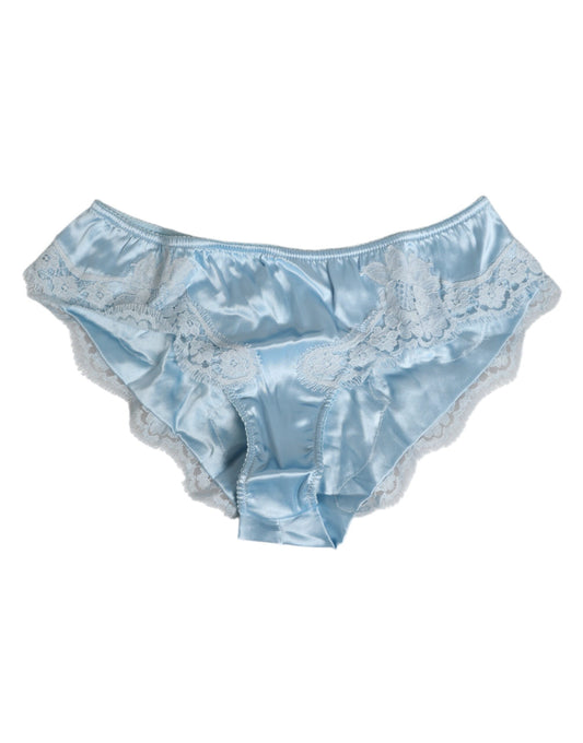 Dolce & Gabbana – Slip aus himmelblauer Seidensatin-Spitze