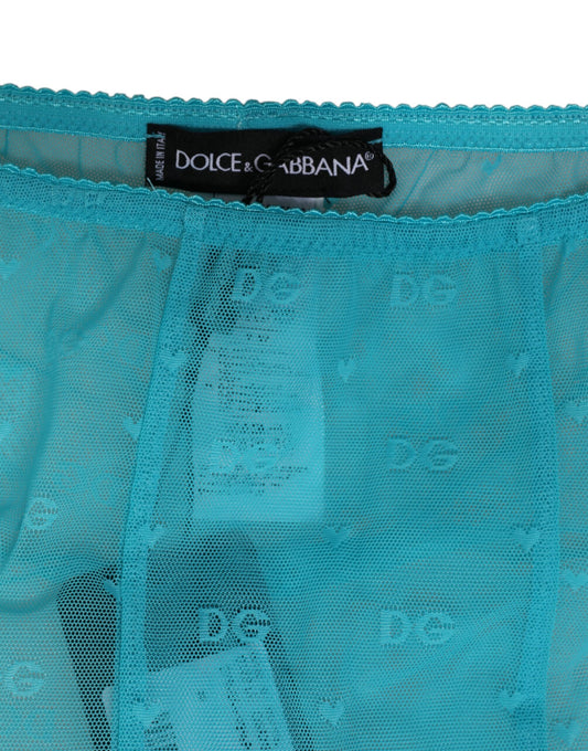 Dolce & Gabbana Hellblaue Nylon-Leggings mit Logo und Spitze, Unterwäsche