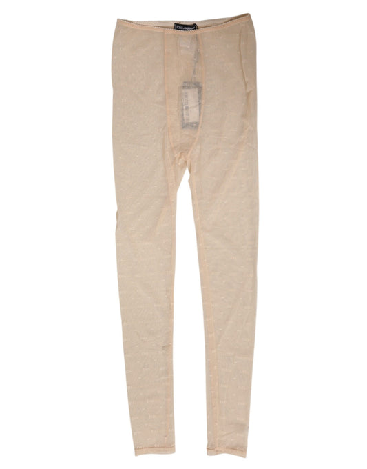 Dolce & Gabbana Beige Nylon Stretch Logo Spitzen-Leggings Unterwäsche