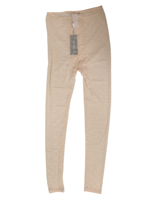 Dolce & Gabbana Beige Nylon Stretch Logo Spitzen-Leggings Unterwäsche