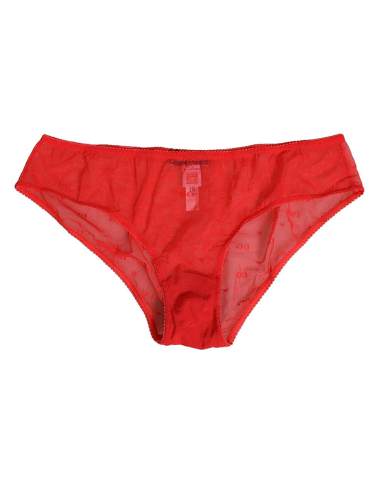 Dolce & Gabbana – Slip aus transparentem Nylon mit Spitze in Rot
