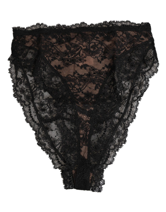 Dolce & Gabbana – Schwarze, florale Spitzen-Unterhose aus Netzstoff